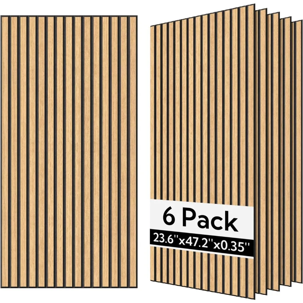 Paneles de pared acústicos de chapa de madera, paquete de 6, paneles de pared absorbentes de sonido de 23,6 × 47,2 para decoración de paredes interiores, roble frío