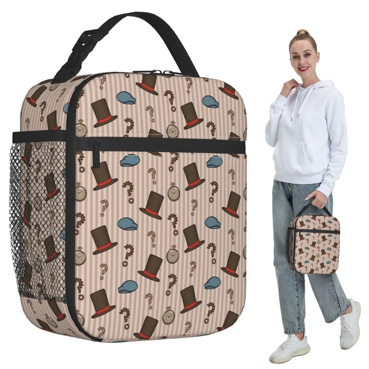 Professor Layton Repeated Insulated Lunch Bag for Kids School Cooler Thermal Food Box Tote Portable Lunch Boxes Container