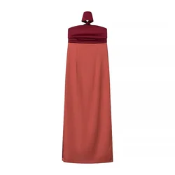 PB&ZA 2024 summer new women's fashion solid color satin off-shoulder sleeveless slim tube top hip dress