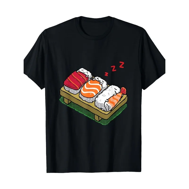 Sushi Platter Pure Cotton Cartoon Printed Men's and Women's Personalized Loose Short Sleeved Summer New Fashion Trend T-shirt