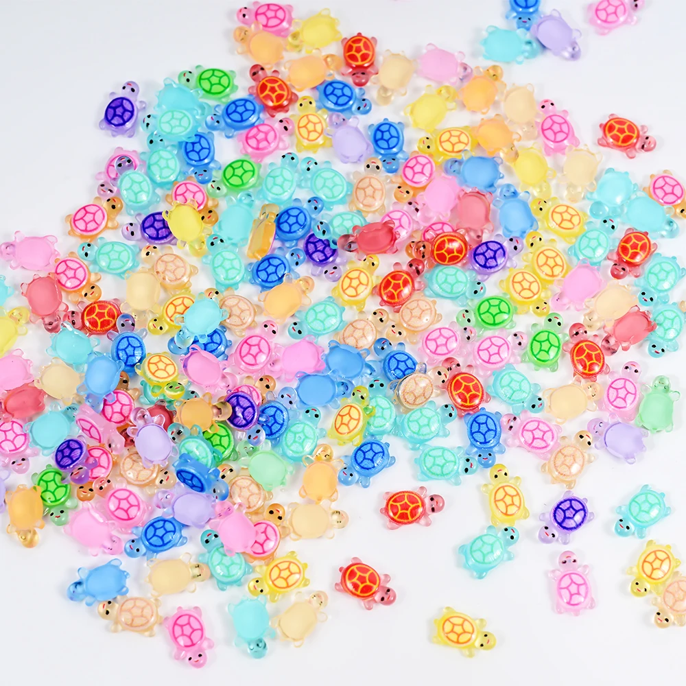 200/100/50Pcs Mixed Resin Little Turtle Nail Art Charms 3D Heart/Bow Kawaii Rhinestones DIY Craft For Nail 3D Decorations