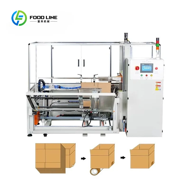 Customized Electric Servo Motor Control Vertical Auto Beverage Box Case Carton Random Erecto Tape Carton Erector Opening Machine