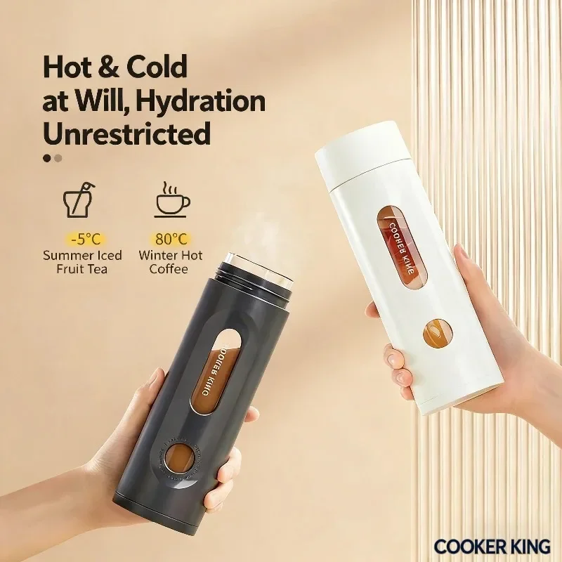 كوب ماء زجاجي محمول بطبقة مزدوجة معزول للشاي وفصل المياه من كوكر كينج للرجال والنساء، أبيض أنيق 420 مل