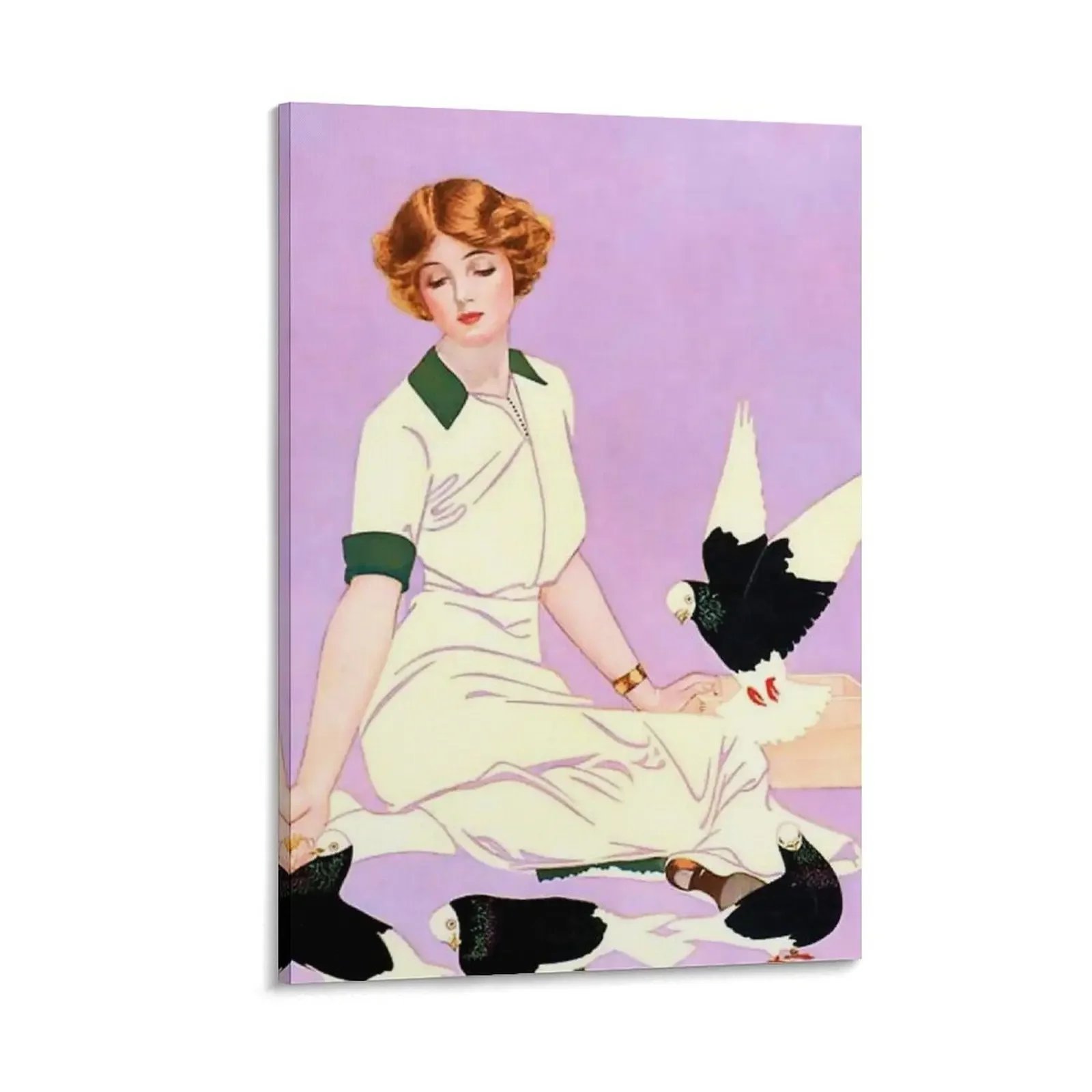 

Coles Phillips ‘Fadeaway Girl’ Illustration “Feeding Pigeons” Canvas Painting japanese room decor Decoration nordic home decor