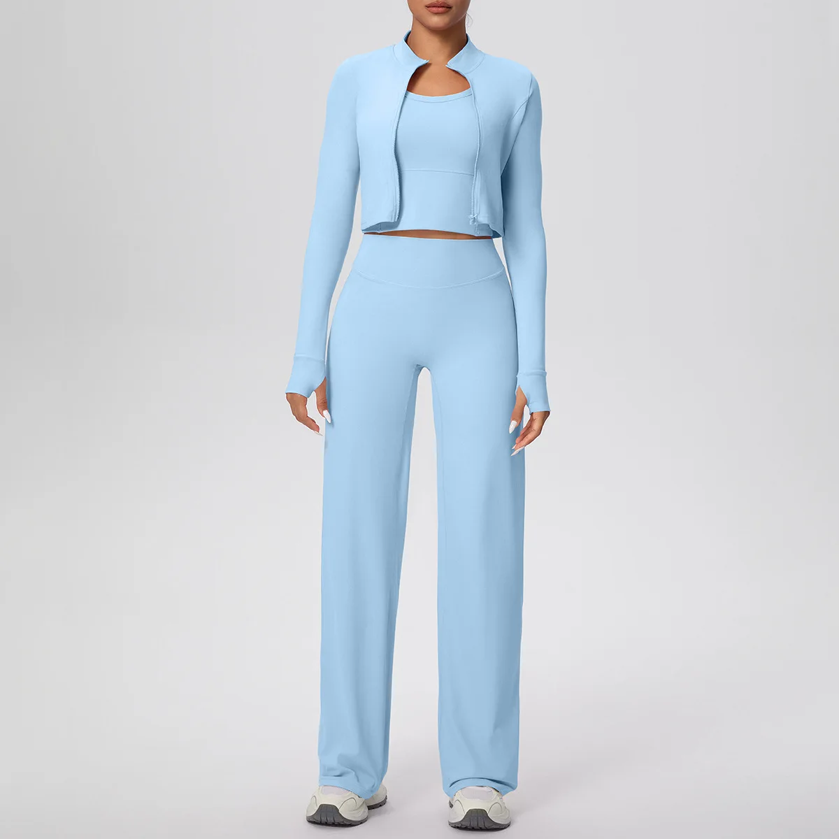 

Женский спортивный жилет с начесом, костюм для йоги с высокой талией, персиковые облегающие широкие брюки, комплект из трех предметов, спортивный костюм для бега, фитнеса, йоги