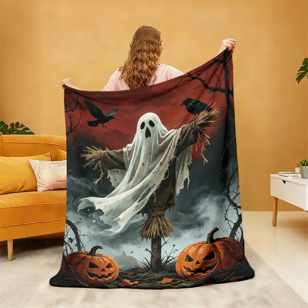 Spooky Halloween Ghost Witch Costume Throw Blanket Scary Autumn Fall Decor Haunted House Tapestry 150x200cm