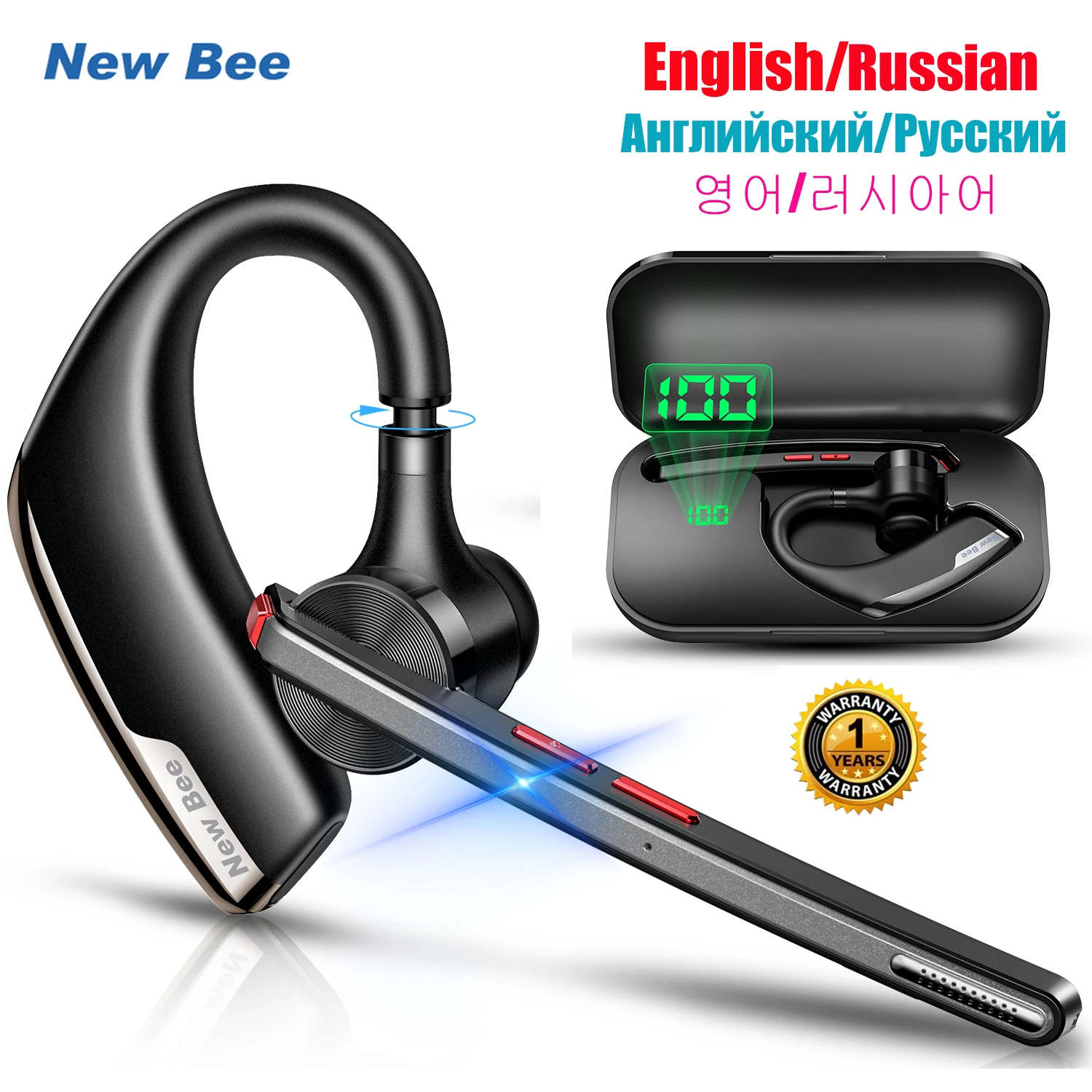 New Bee M51 Wireless Bluetooth Earphones V5.2 with 500mAh Battery Dual-Mic CVC8.0 Noise Cancelling Business Driving Earbuds