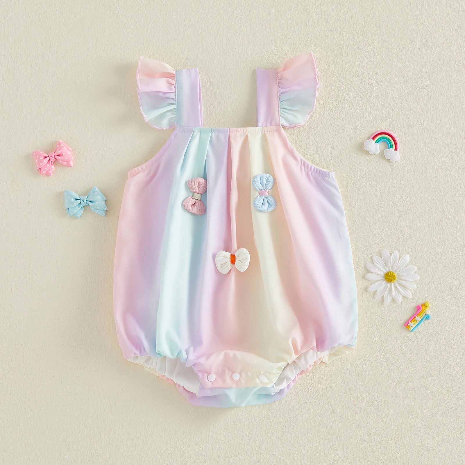 

Очаровательный комбинезон без рукавов для маленьких девочек с ярким бантом и квадратным вырезом для стильных летних образов.