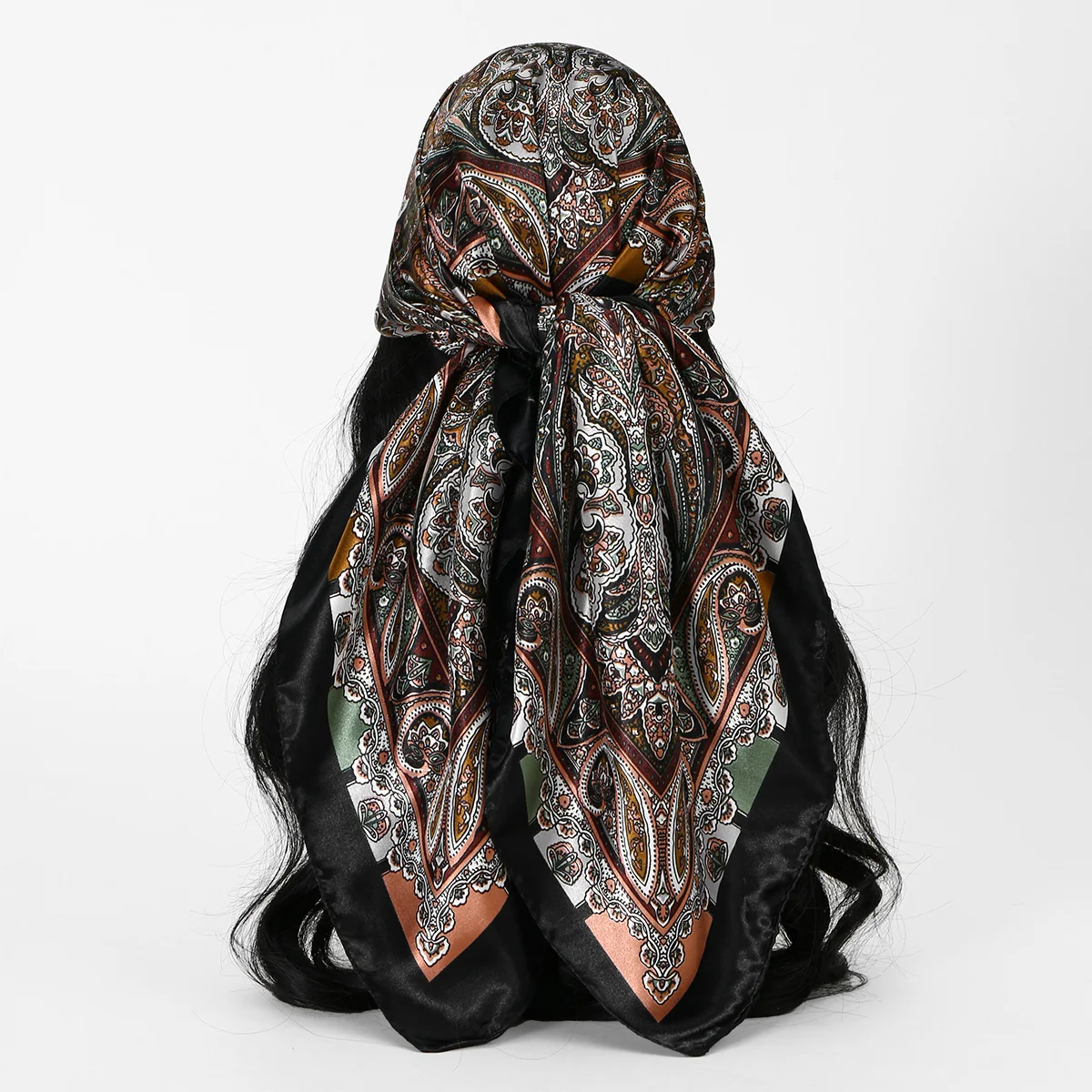 

Модный атласный квадратный платок с принтом для женщин, мусульманский хиджаб, элегантный шелковый шейный платок, шаль, повязка на голову, аксессуары для волос, бандана