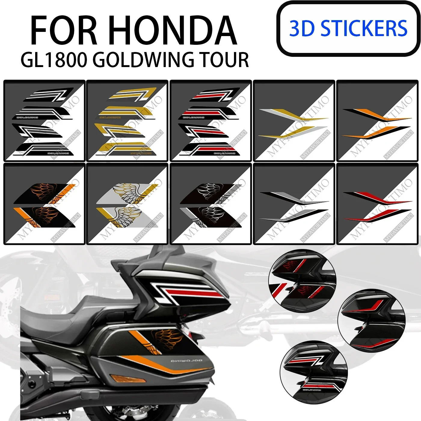 

Motorcycle 3D Stickers Adhesive Decals Decal Cases Panniers Luggage Trunk Bag Boxs For HONDA Goldwing GL1800 Tour