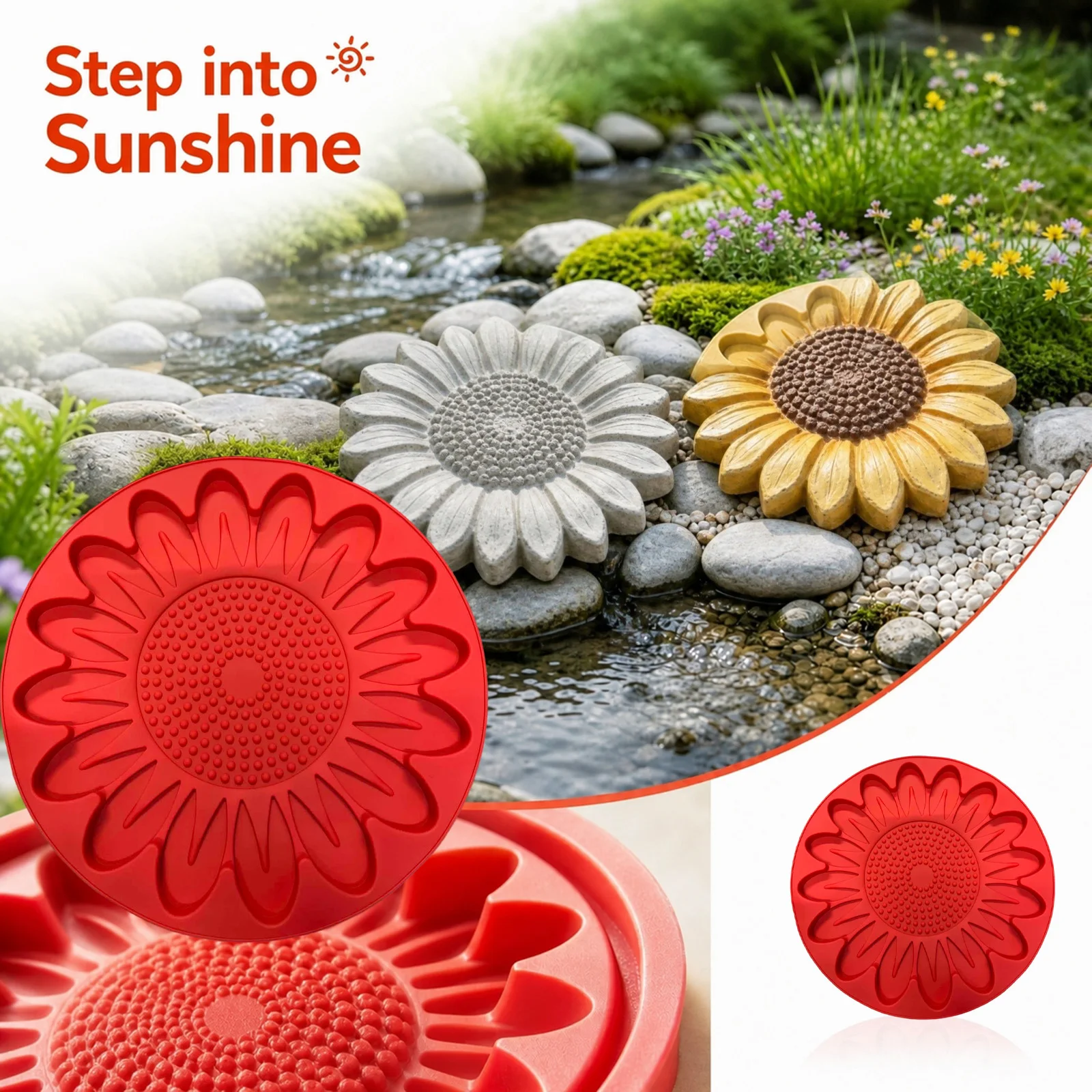 Reusable Sunflower Stepping Stone Mold, 15''Cement Mould | Garden Walkway Path Stones, Outdoor Yard Decor Paintable Kit