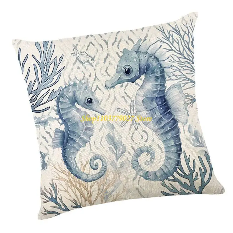 C4DF Pillow Cover Seahorse Seasides Theme Soft Cushion Cover For Home Sofa And Bedroom Decoration