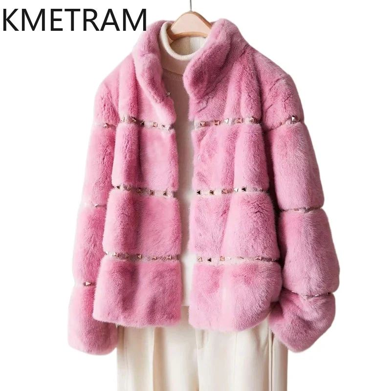 معطف فرو المنك الطبيعي بالكامل 100% من KMETRAM جاكيت نسائي فاخر قصير وردي من الفرو الحقيقي جديد في ملابس خارجية ملابس شتوية 2025 روشبا #1