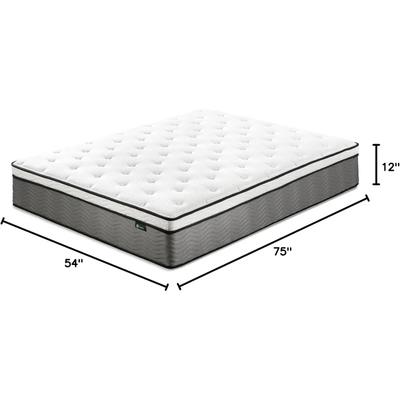 ZINUS 12 Inch True Support Hybrid Mattress [New Version], Full, Fiberglass Free, Medium Feel, Motion Isolation