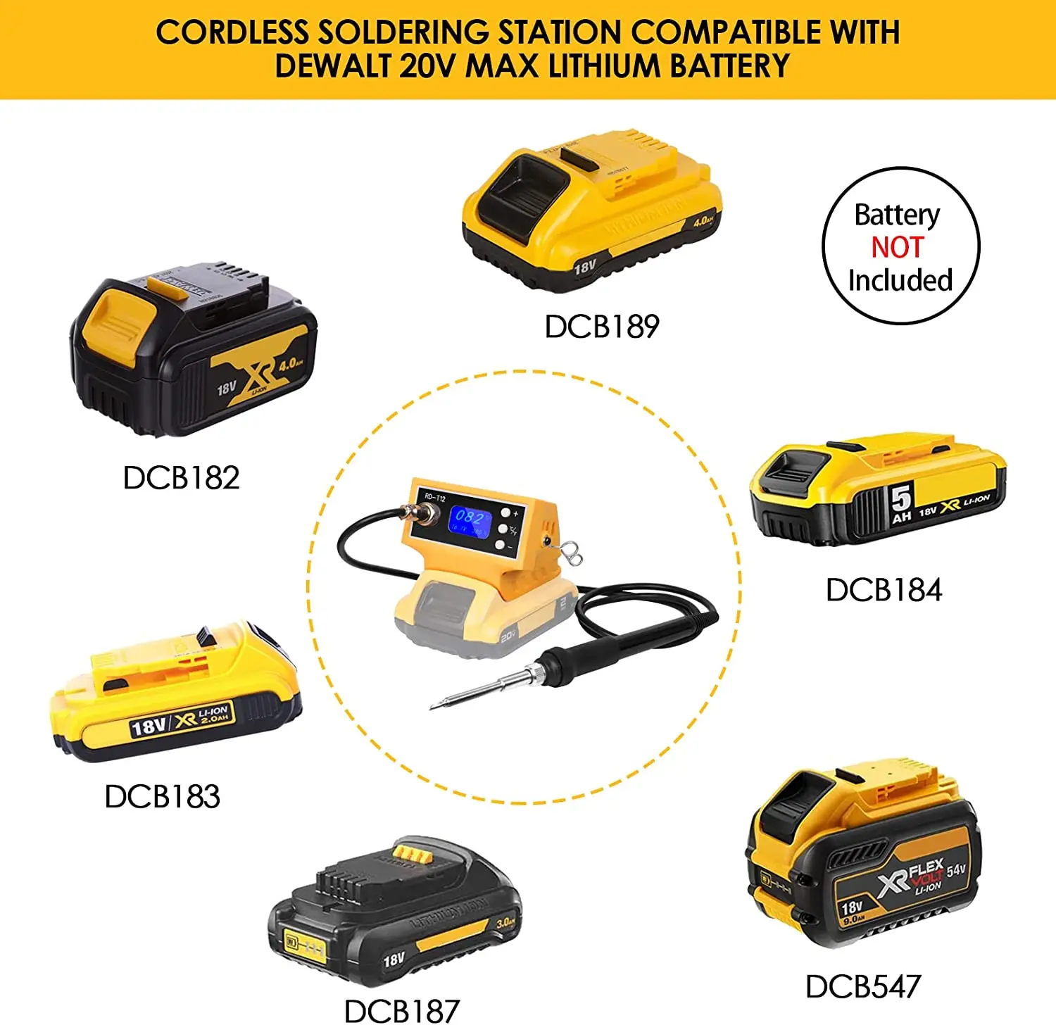 Беспроводная паяльная станция Dewalt 18 в 20 в, с цифровым дисплеем, преобразователем ° C/° F, сварочный инструмент «сделай сам» (без батареи)