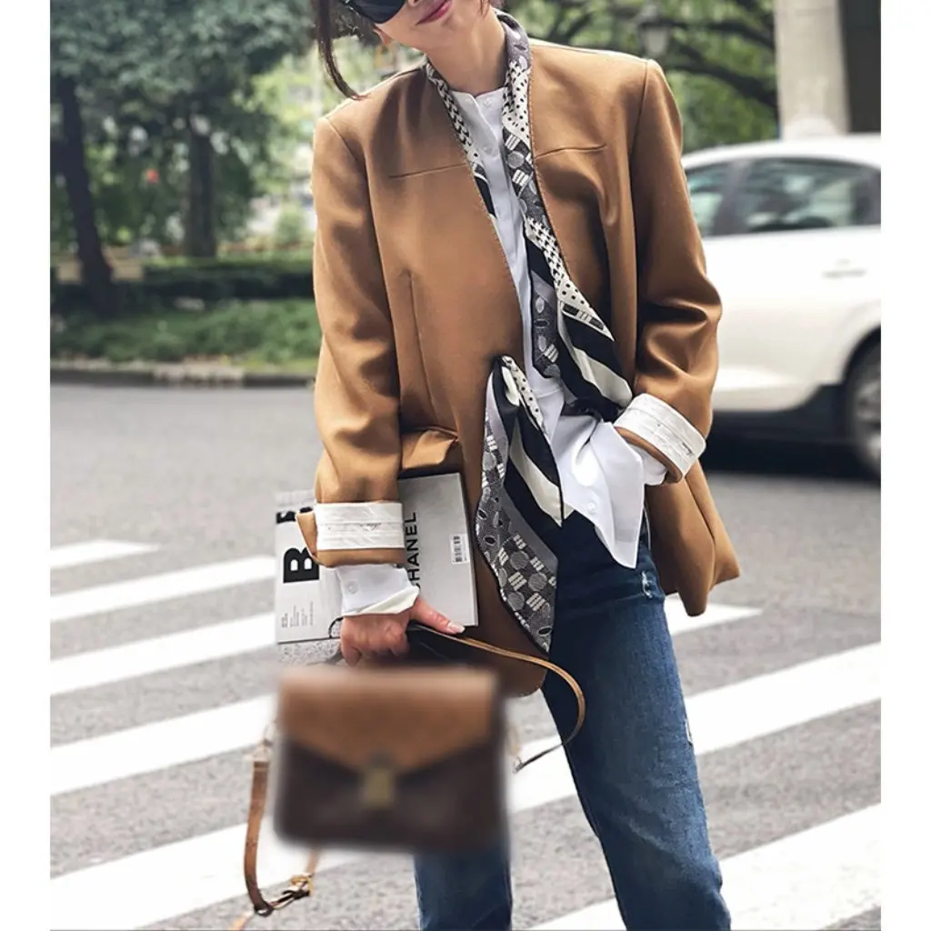 

New Women's Collarless Suit Long Sleeve One Button Bead Edge Worstened Wool 70 Pieces in Stock Factory Wholesale