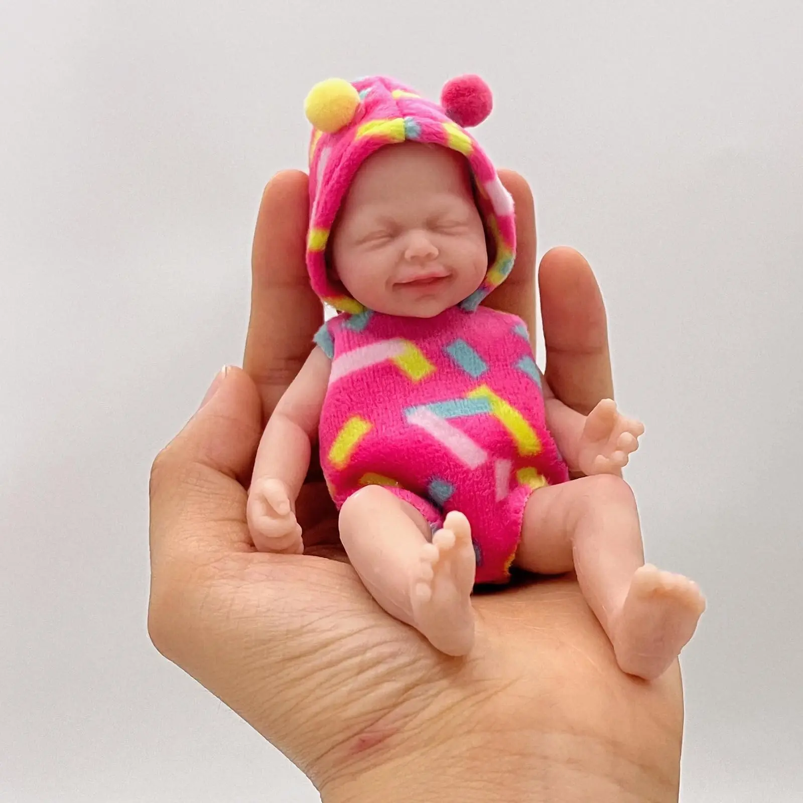 Mire & Mire 4.5 Inch Sleeping Full Silicone Mini Baby Doll with Feeding Accessories Smile Realistic Baby Doll for Gift