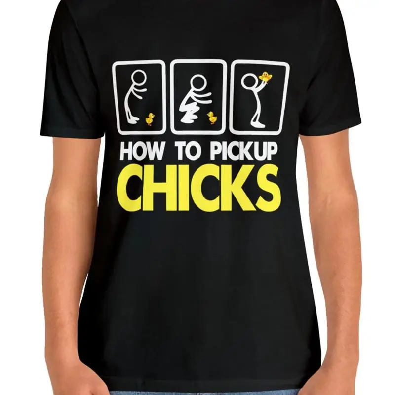 How To Pick Chicks Print Cotton T shirt Men'S Casual Street Style Stretch Roun ò