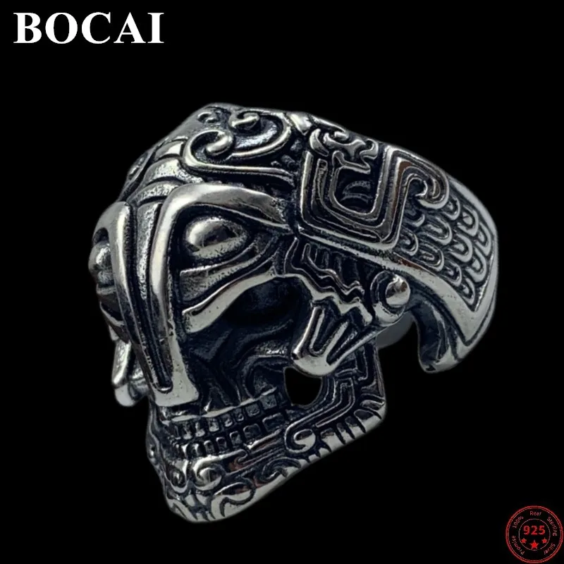 BOCAI S925 Sterling Silver Rings for Men New Men's Fashion Domineering Chinese TaoTie Mask Argentum Amulet Jewelry