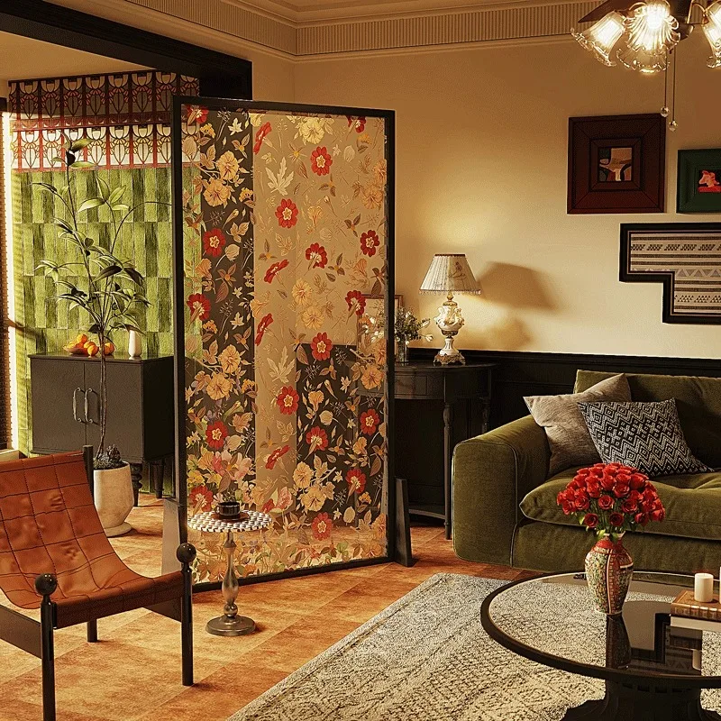

Screen partition, living room, front door, mobile glass printing pattern, bedroom, high-end home solid wood seat screen