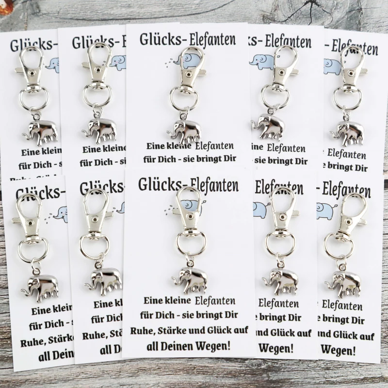 10Set Lucky Elephant Keychain Set Encouragement greeting card Suitable for decorating bags and accessories It is a gift of thank