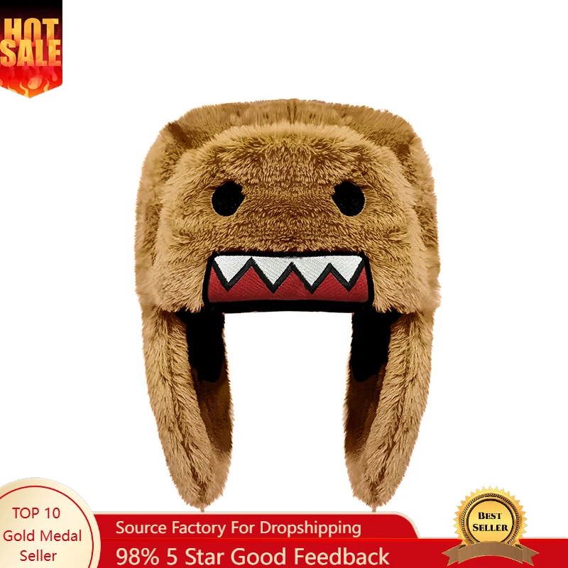 

Domo Kun Sprint Autume Brown Hat Ushanka Hat Cute Winter Hat for Boys Girls Kids Cartoon Anime Cap Gorras