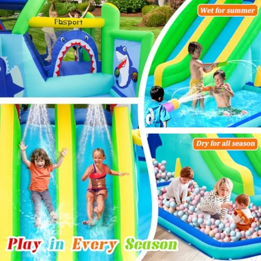 نفخ ترتد منزل المياه الشريحة بارك مع الشريحة المزدوجة تسلق جدار القفز منطقة الرمي كرة السلة سبلاش منطقة 550 واط Ai #5