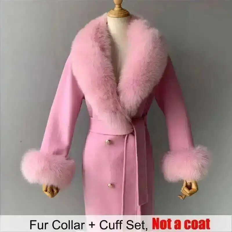 Real Fur Collar And Cuffs Set Winter Coat Accessories Women Fluffy Large Fur Shawl Neak Warm Fox Fur Scarf Furry Scarves Female