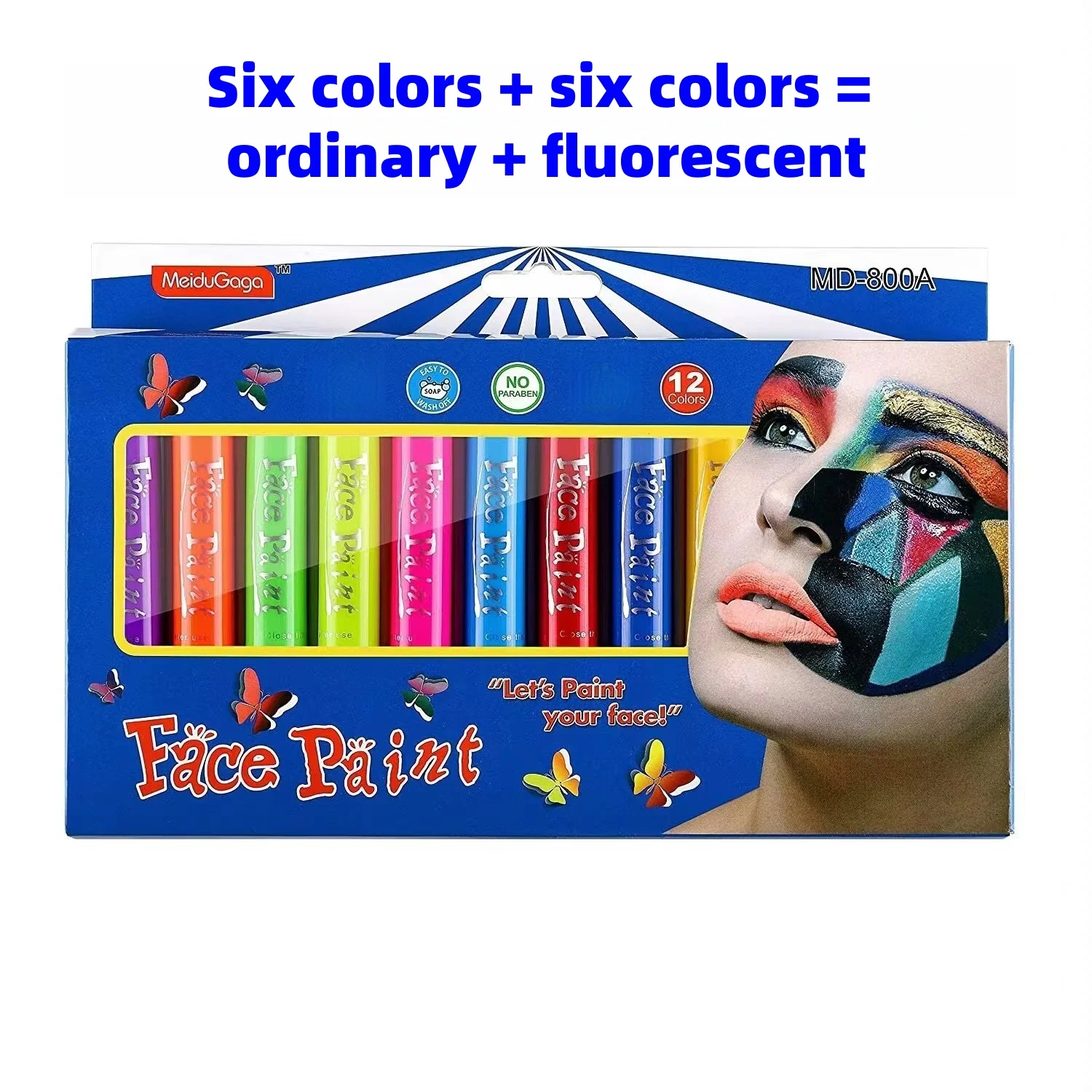 Face Color Fluorescent 12 Color Body Painting Halloween Sports Games Festival Water Makeup Party Facial Crayon
