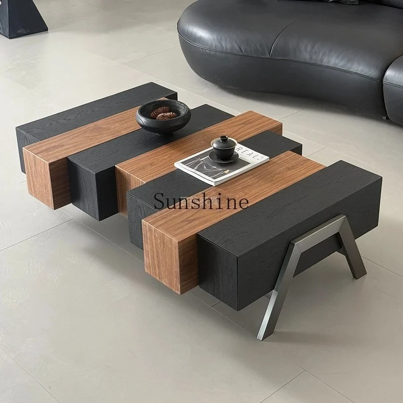 

Italian minimalist walnut color ribbon storage home living room model villa coffee table