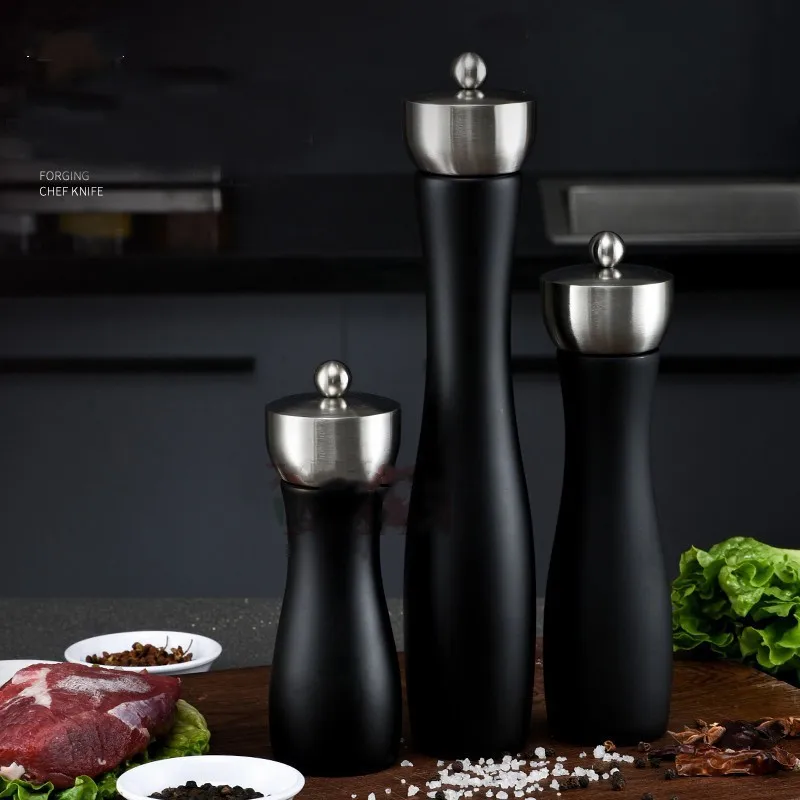 Black Wood Pepper Mill 304 Stainless Steel, Manual Pepper Grinder, Beech Wood Grinder, Seasoning Bottle, Ceramic Core Tool