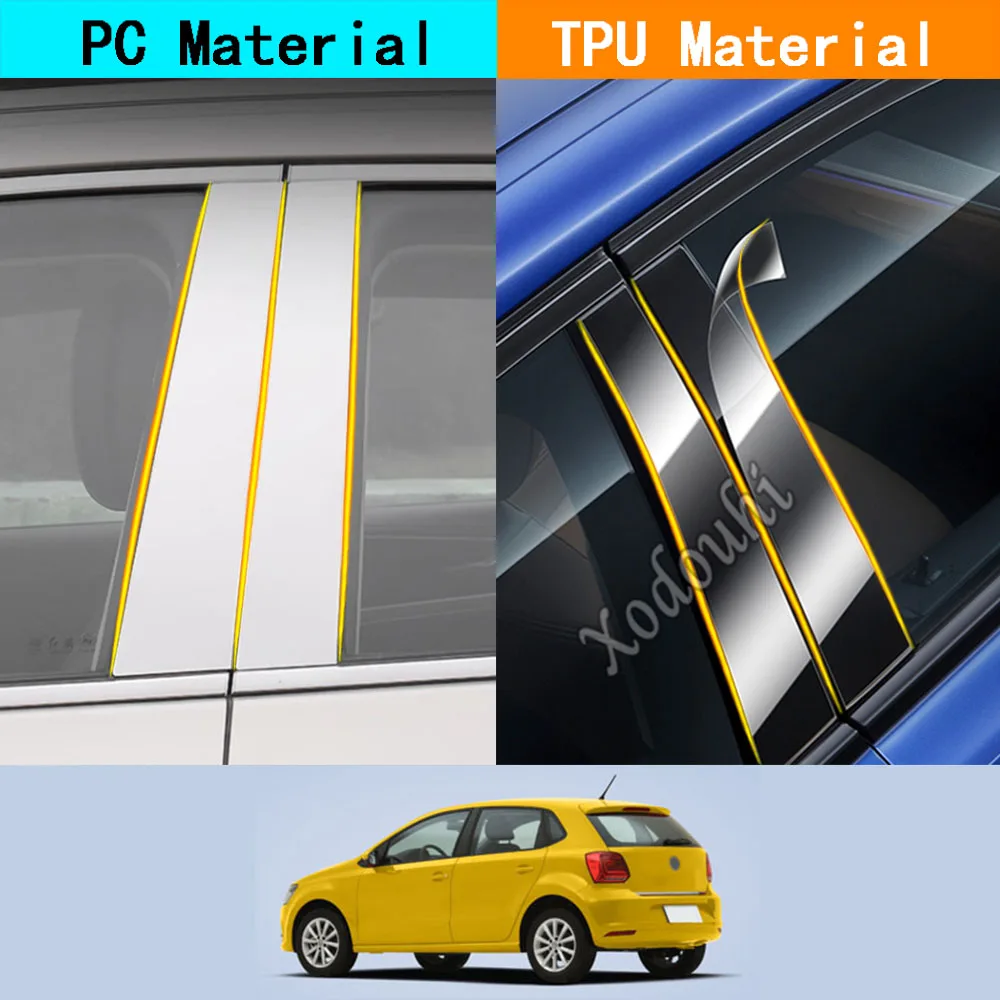 

Car TPU/Glossy Mirror Pillar Post Cover Door Trim Window Sticker For Volkswagen VW Polo MK5 Hatchback 2011 2012 2013 2014-2018