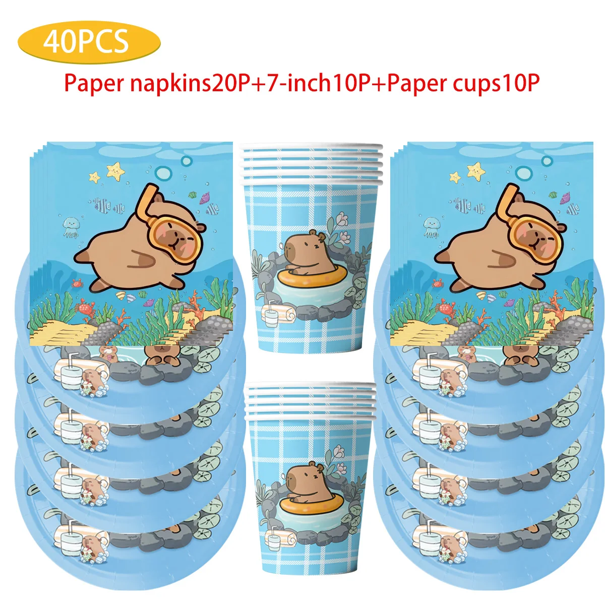 Kapibala Theme Capybara Birthday Decorations Tableware Cup Plate Napkins Banner Tablecloth Kids Festivals Party Event Supplies