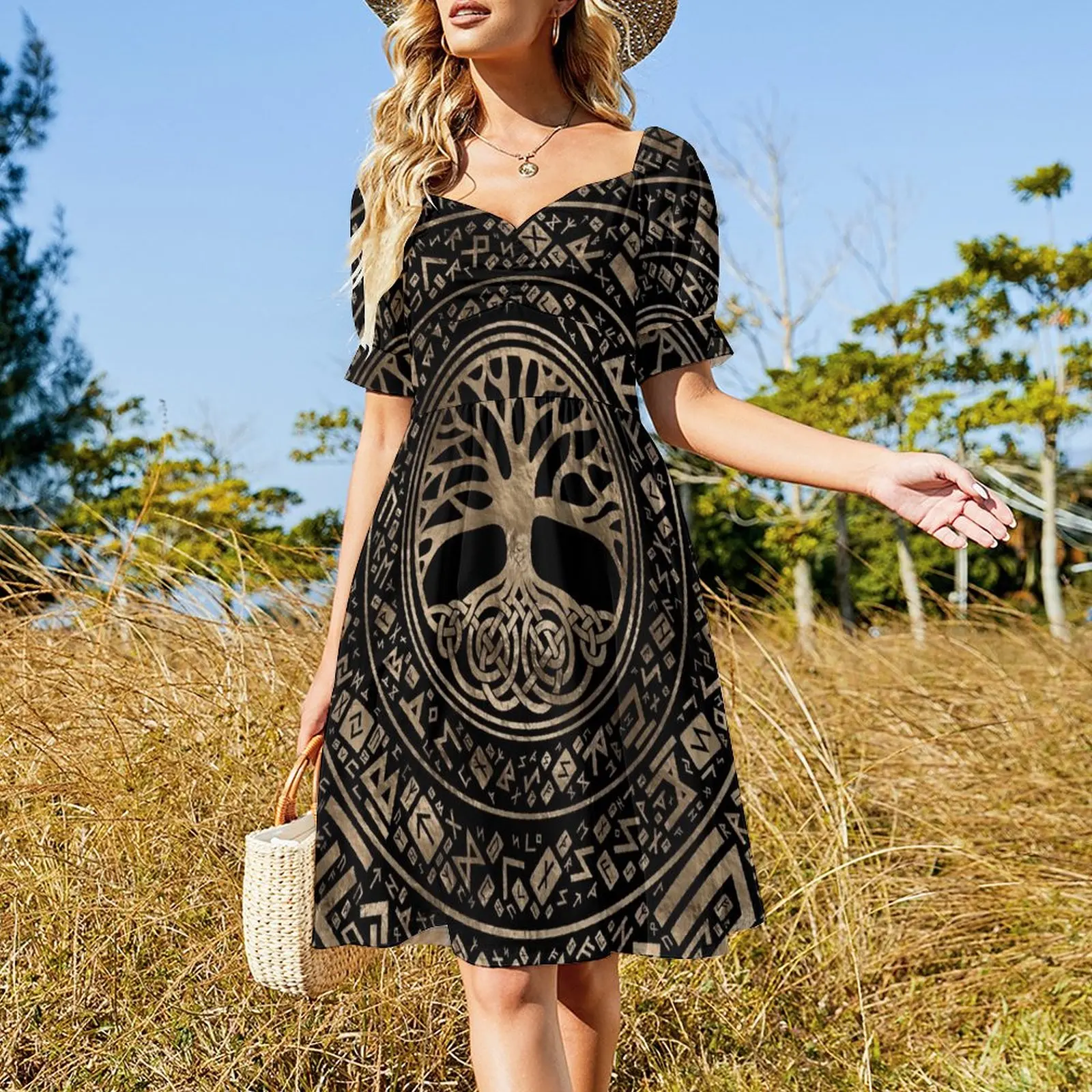 Tree of life -Yggdrasil Runic Pattern Dress dress korean style dress women summer