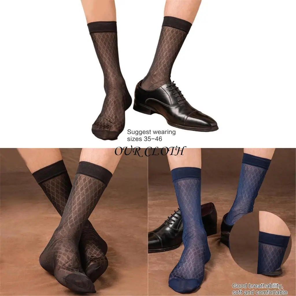

Mens Sheer Diamond Pattern Thin Nylon Dress Socks for Business Formal Outfit Y1AC