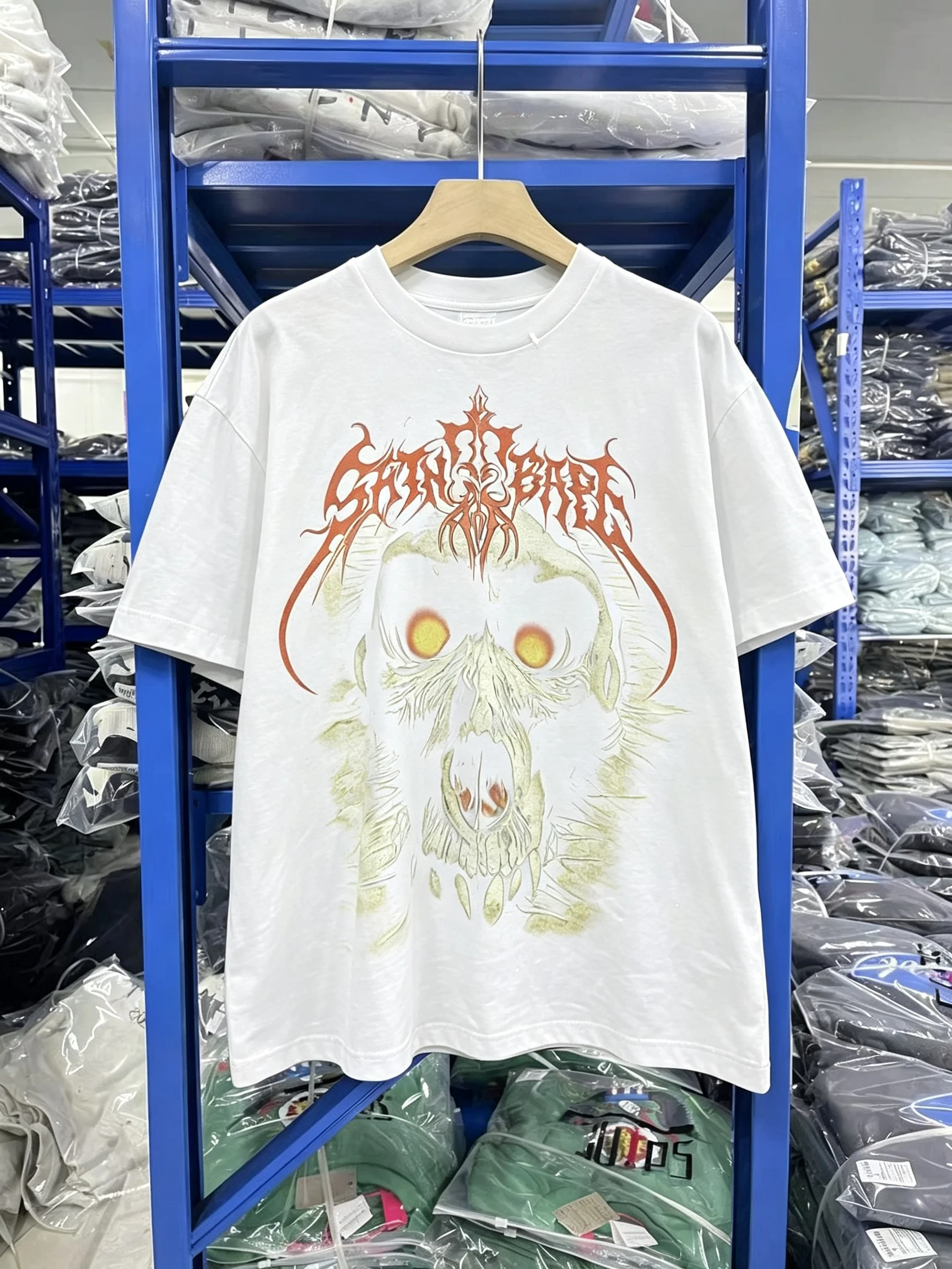 2026 Unisex Retro Ape Skull Print T-shirt Dark Gray Oversized Short Sleeve Gothic Heavy Metal Street Style Cotton Casual