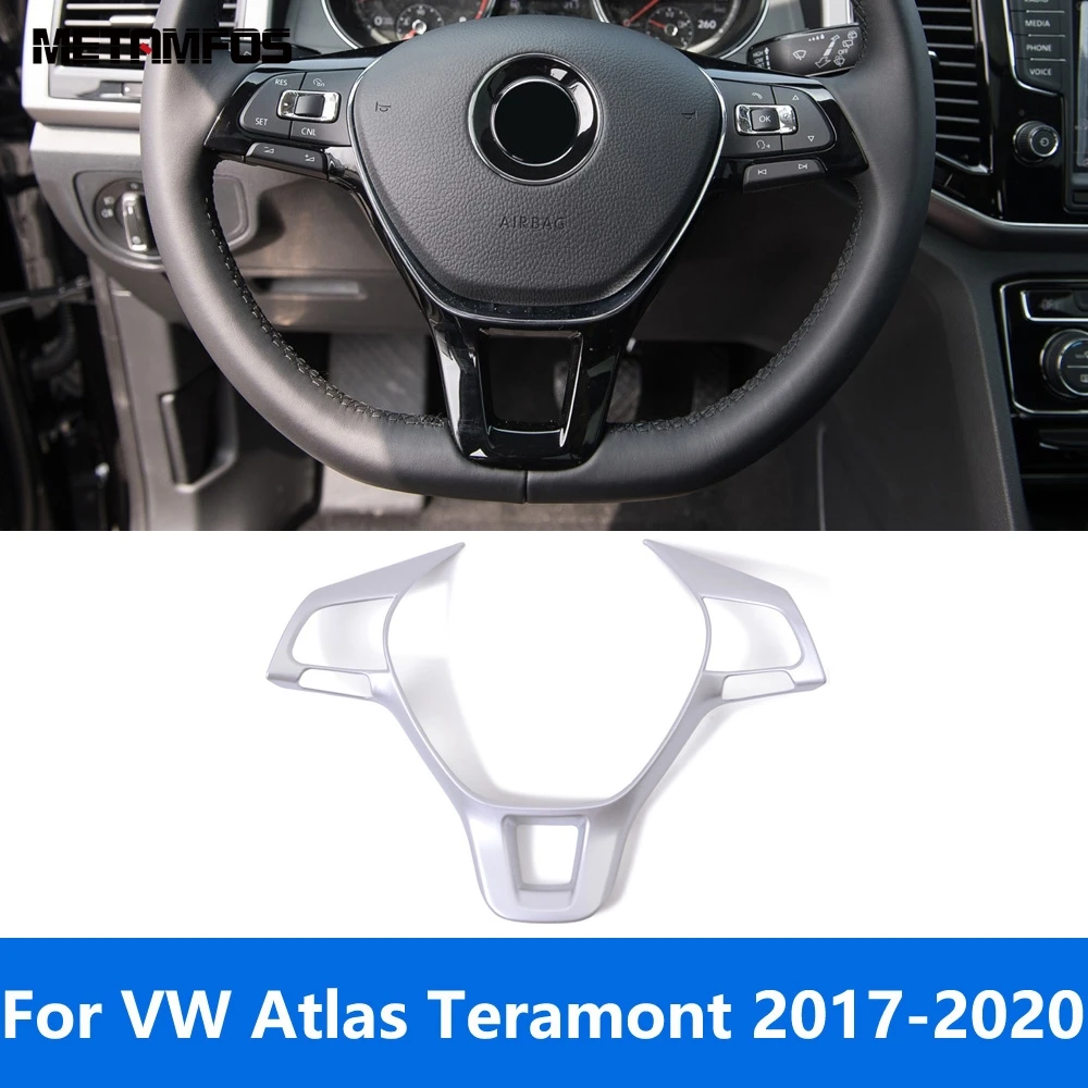 For VW Volkswagen Atlas Teramont 2017-2019 2020 Carbon Fiber Steering Wheel Cover Trim Frame Sticker Accessories Car Styling