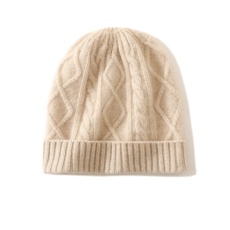 Women's 100% Cashmere Hat Casual Solid Color Knitted Hat Warm Pile Cap Pullover Hat Without brim Cap Fashion Cold Hat Wholesale.