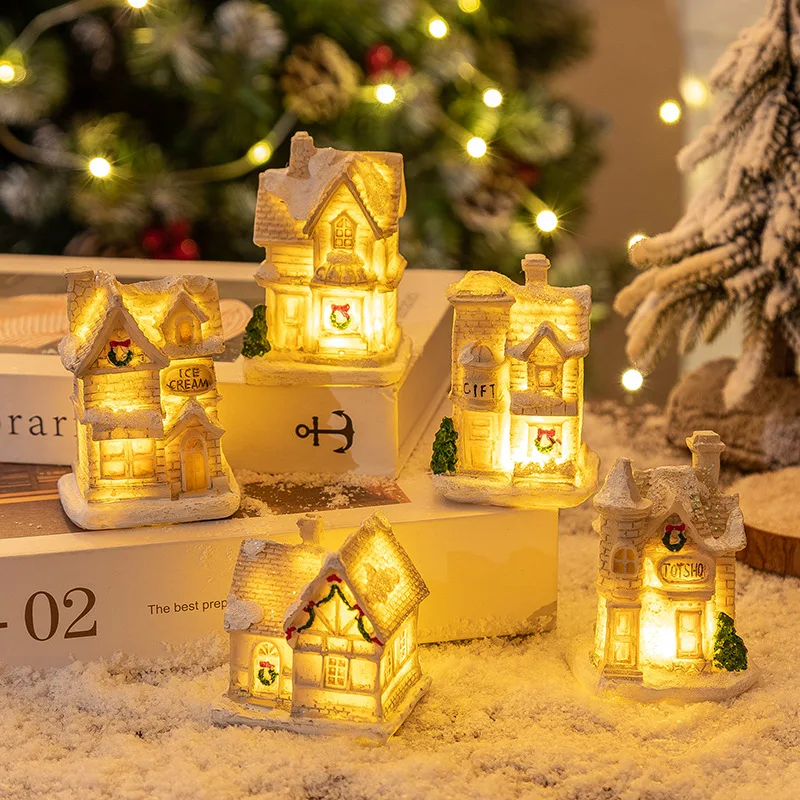 Lumières LED en forme de maisons de village, décoration de fête à la maison bricolage, ornement l'inventaire avec lampe, Noël