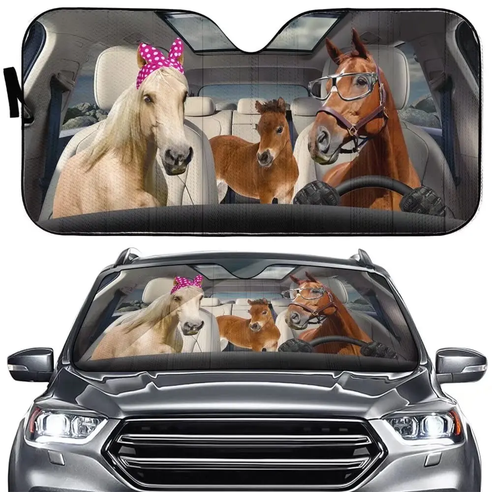 

Funny Horse Car Windshield Sun Shade Farm Horse Driving Auto Front Window Visor Shade Sun Heat Reflector Anti-UV Country Animal
