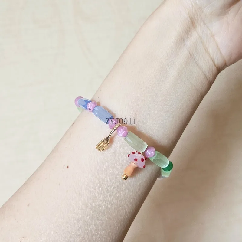 925 الفضة الفطر سوار قوس قزح فقاعة شوكة سوار لطيف الرياح