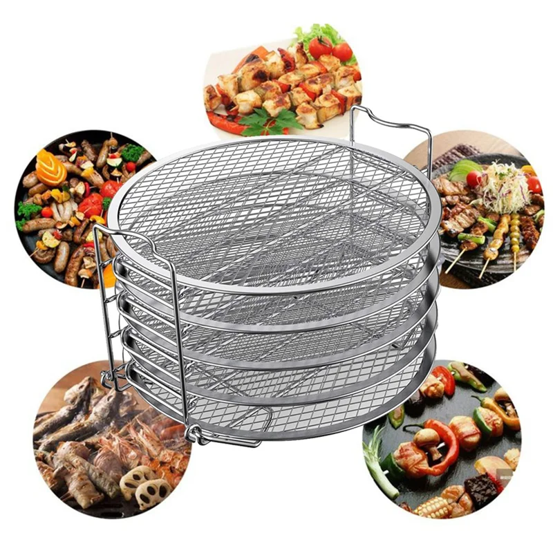 EQAZ-5-Layers رف مقلاة هوائية من الفولاذ المقاوم للصدأ رف شواء شبكي قابل للتكديس لـ Ninja Foodi 6.5 QT / 8 QT صينية سلة المقلاة الهوائية