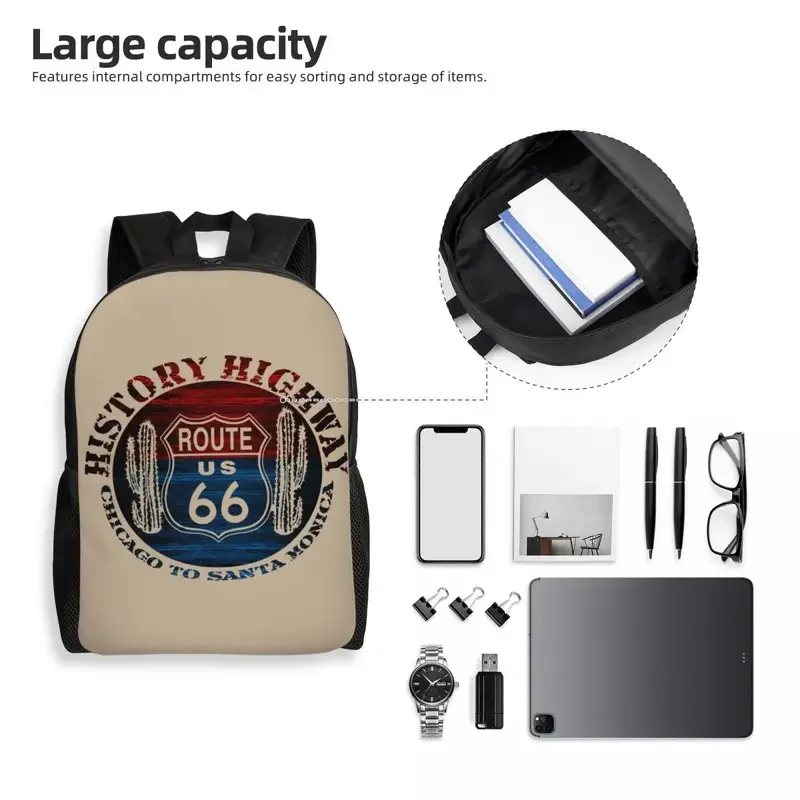 Custom Route 66 America Road Vintage Trip Backpacks for Men Women School College Students Bookbag Fits 15 Inch Laptop Bags