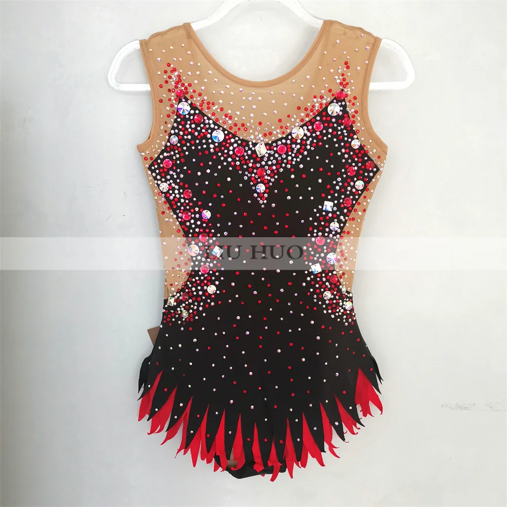 LIUHUO 사용자 정의 여자 소녀 의상 성능 리듬 체조 레오타드 경쟁 아이스 스케이트 복장 현대 블랙 레드 키즈