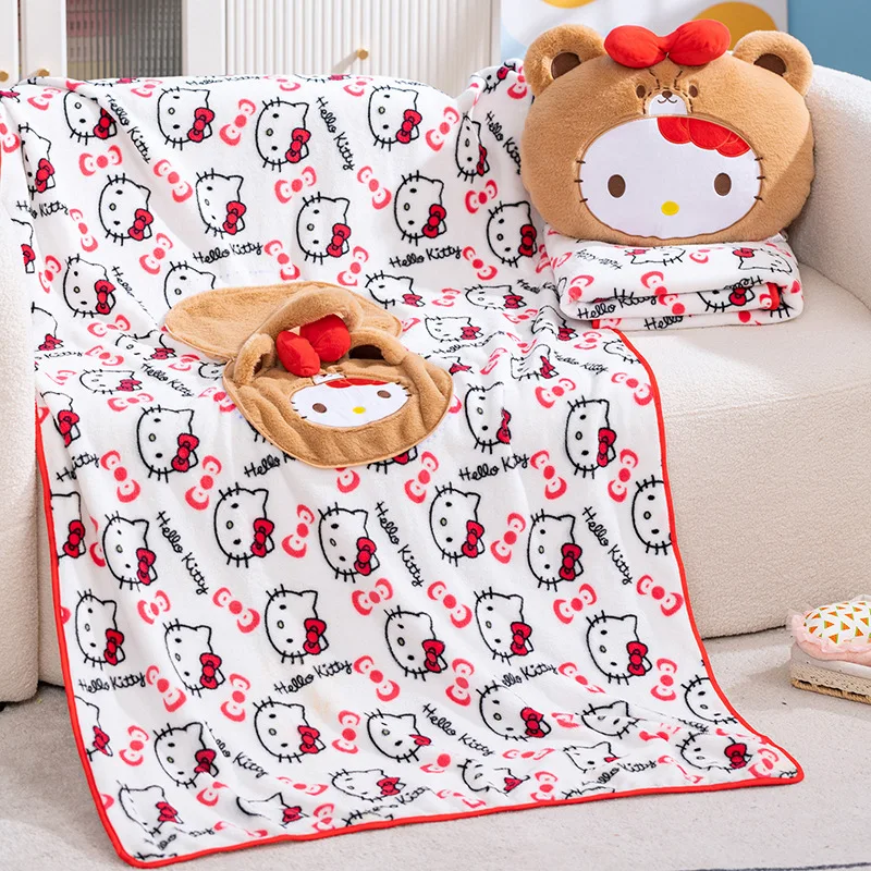 

Hello Kitty Cartoon Pillow Blanket Dual Purpose Napping Thickened Portable Travel Car Cover Carpet Women Accessories Wholesale