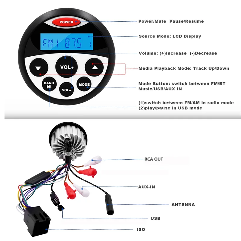 FM AM Receiver Waterproof Marine Stereo Bluetooth Radio For SPA UTV ATV Motorcycle Audio MP3 Player Auto Sound System