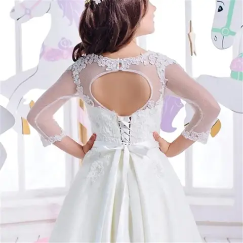 Spetsklänning för brudeflicka med släp vit/elfenbensvit miniklänning för brud/brudgummar, lång, festklänning för små flickor 8 best sales brudtärnaklänning med släp - №2