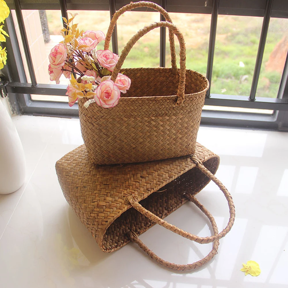 

Straw Flower Basket Woven Storage Baskets Seagrass Pot Small Flowers Handmade Basket Green Plant Ideal Kids