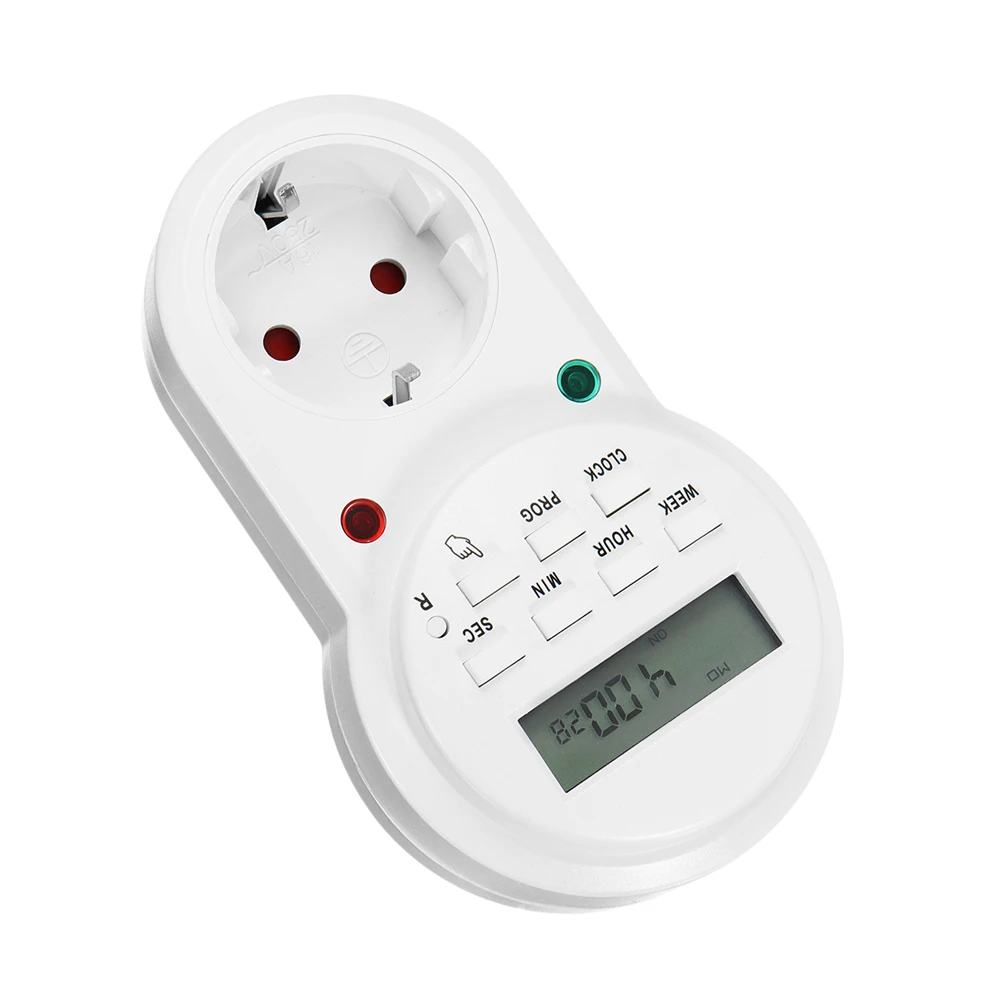 

Smart Programmable Timer Socket Plug-On Digital Wall Outlet 24H 8 Programs Energy Saving Lights Appliances Heater Fan