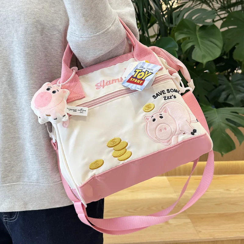 Disney Original Meilin Hamm Rex Cartoon Fashion Portable Canvas Shoulder Bag Kawaii Anime Girls Large-capacity Handbag Gifts